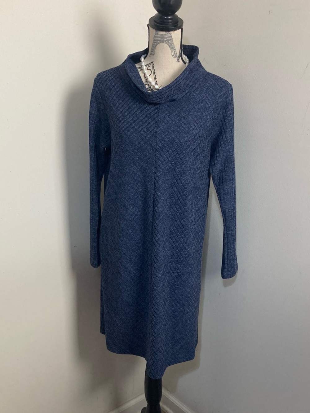 Max Studio Navy Blue Cowl Neck Sweater Dress